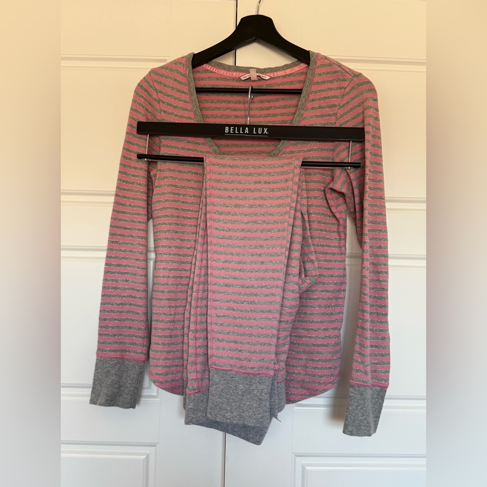 Victoria's Secret Pink and Gray Striped Pajama Set